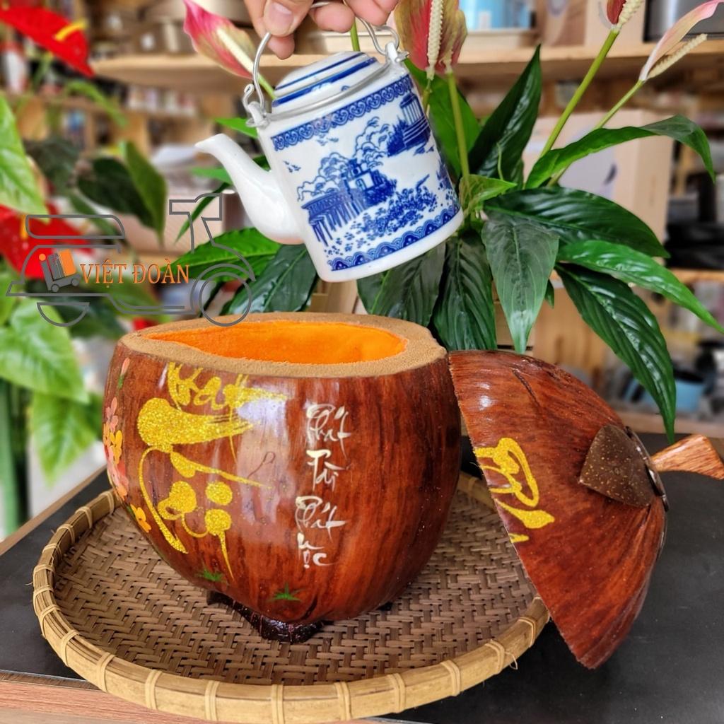 Bình Ủ VỎ Trái Dừa Chữ Thư Pháp - Sản Phẩm Làng nghề thủ công mỹ nghệ TRUYỀN THỐNG