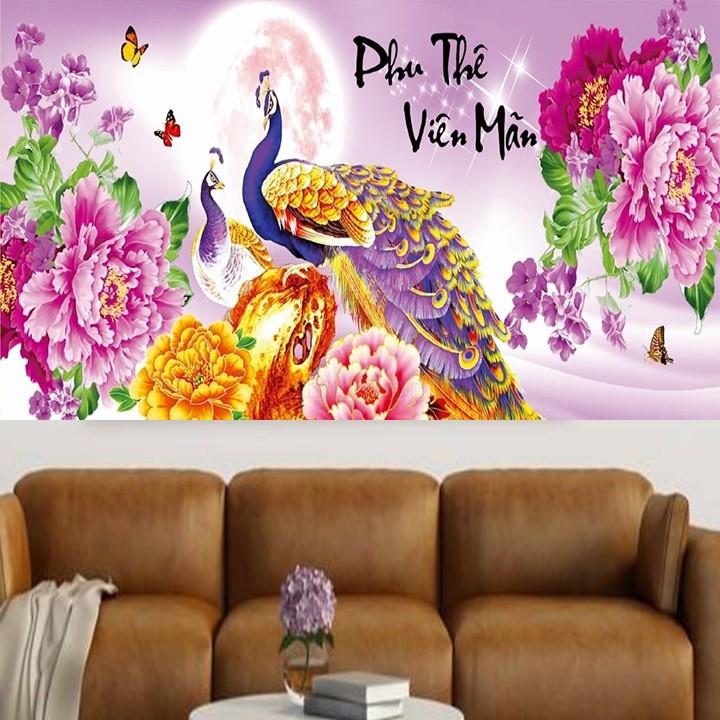 Tranh đá công tím phu thê viên mãn VS054 - kích thước: 90 * 40cm.