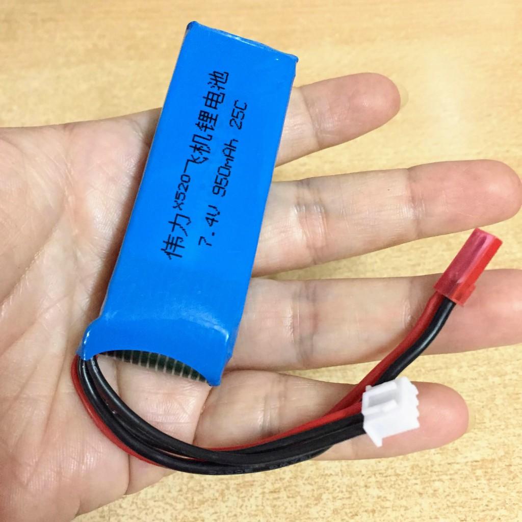 Pin sạc 2s 7.4V 950mAh chân cắm JST XK X520