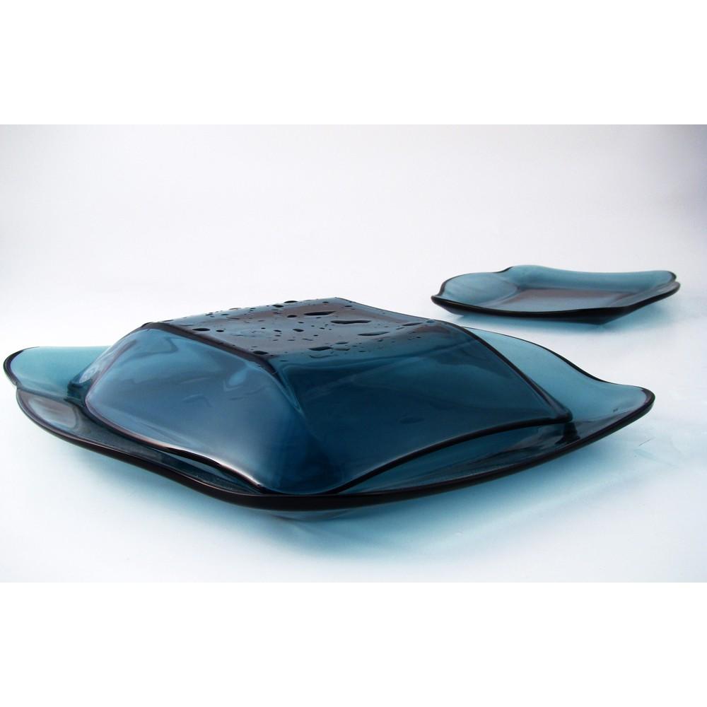 Đĩa thủy tinh vuông Nettuno Blue 19-28 màu xanh