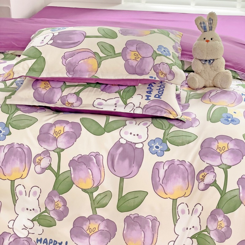 Bộ chăn ga gối cotton LIDACO PL1 - Thỏ hoa tím SP001490