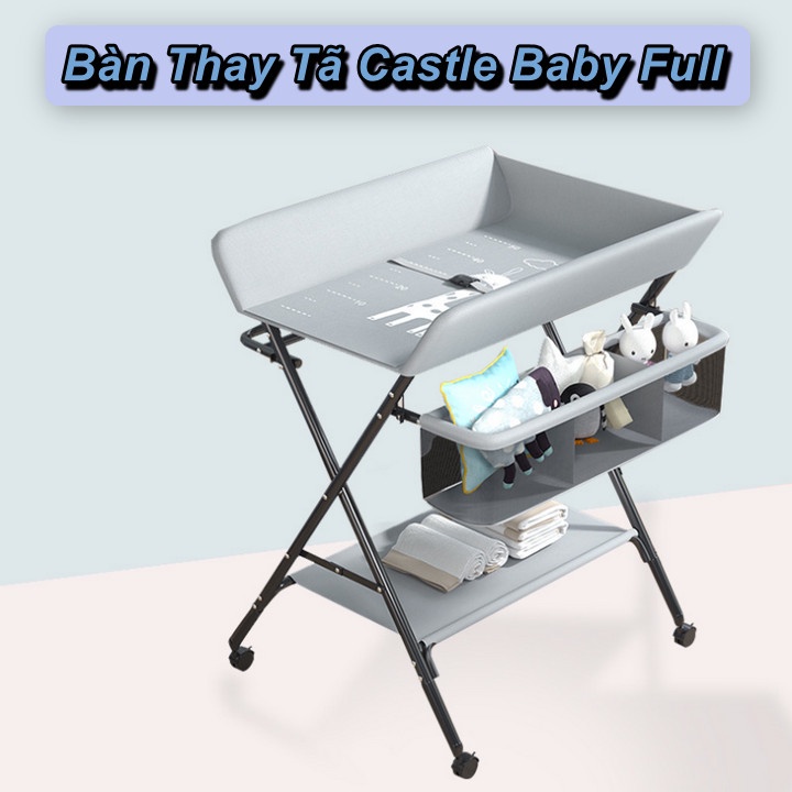 Bàn Thay Tã Xếp Gọn Cho Bé Castle Baby Full nâng hạ chiều cao được (Có Bánh Xe)