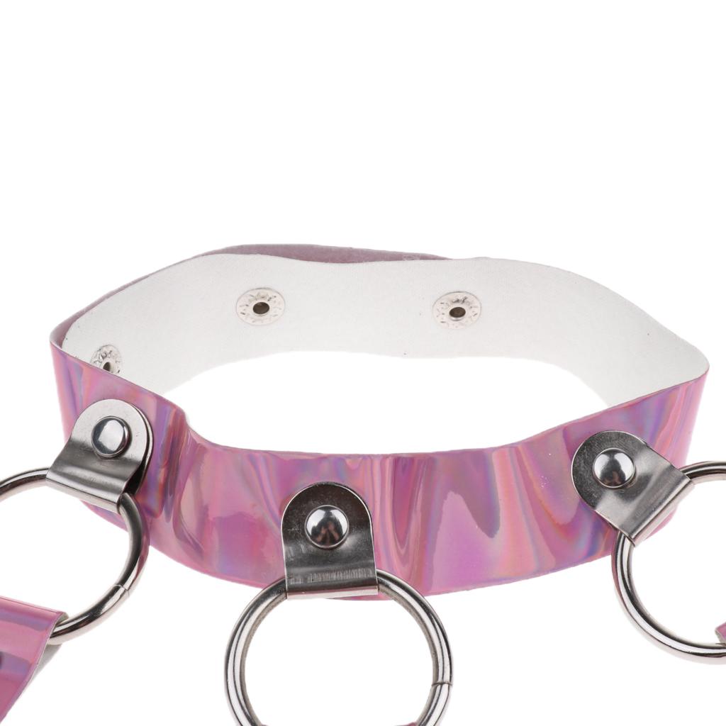 Women PU Leather Adjustable Body Chest Harness Belt Choker Necklace