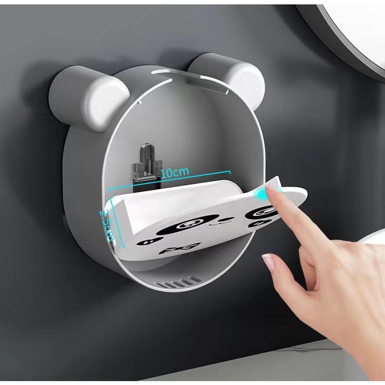Hộp Đựng Xà Phòng Gắn Tường Siêu Chắc Chắn Nắp Lật Hình Gấu Trúc Đáng Yêu Tiết Kiệm Không Gian