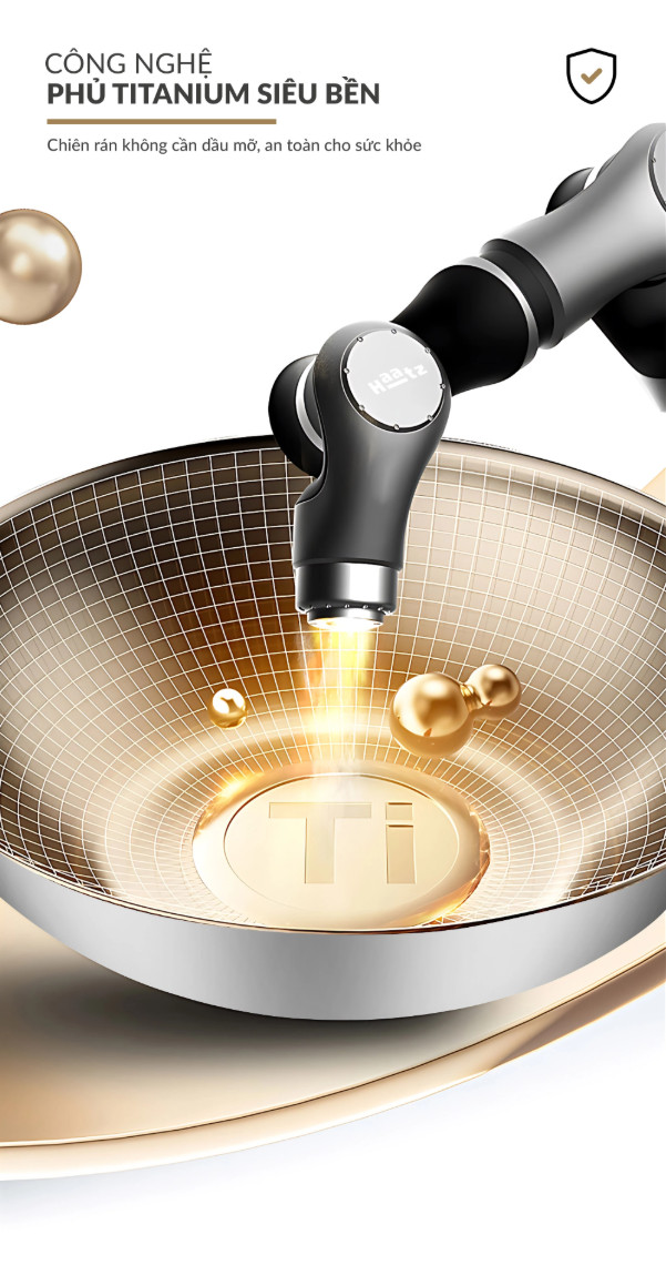 (Bảo Hành 5 Năm) Chảo Chống Dính Sâu Lòng Titanium 24cm Aura Haatz HTA824 Kèm Vung Kính - Hàng Chính Hãng