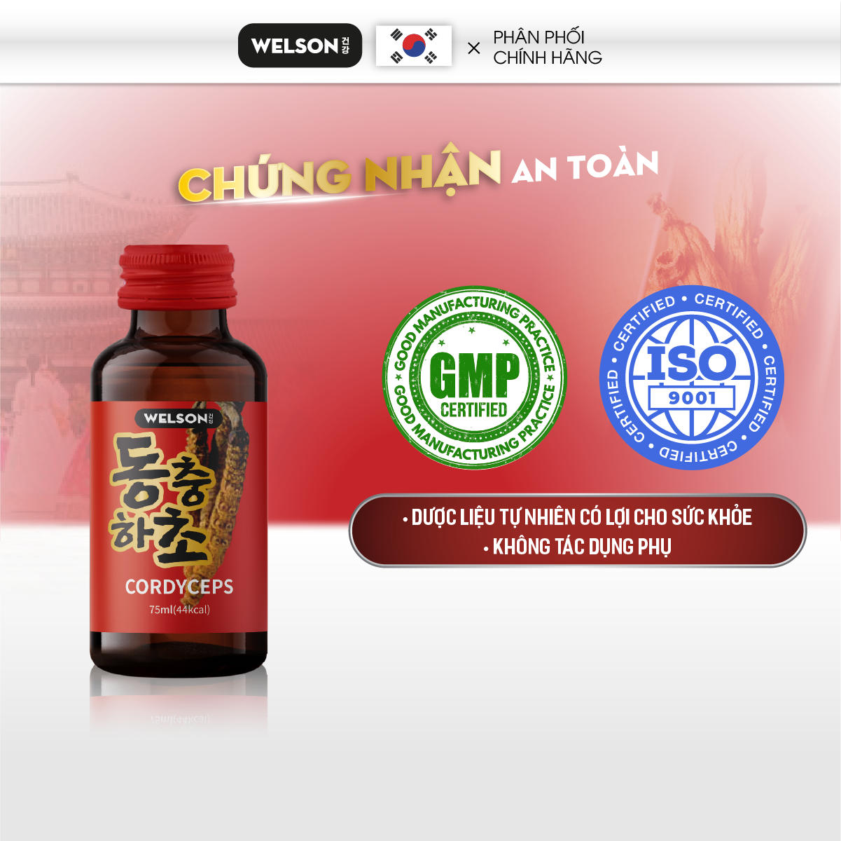 Combo 2 Hộp Quà Tặng Hỗ Trợ Sức Khoẻ Tăng Đề Kháng Welson Cordyceps 2 hộp x 5 chai x 75ml