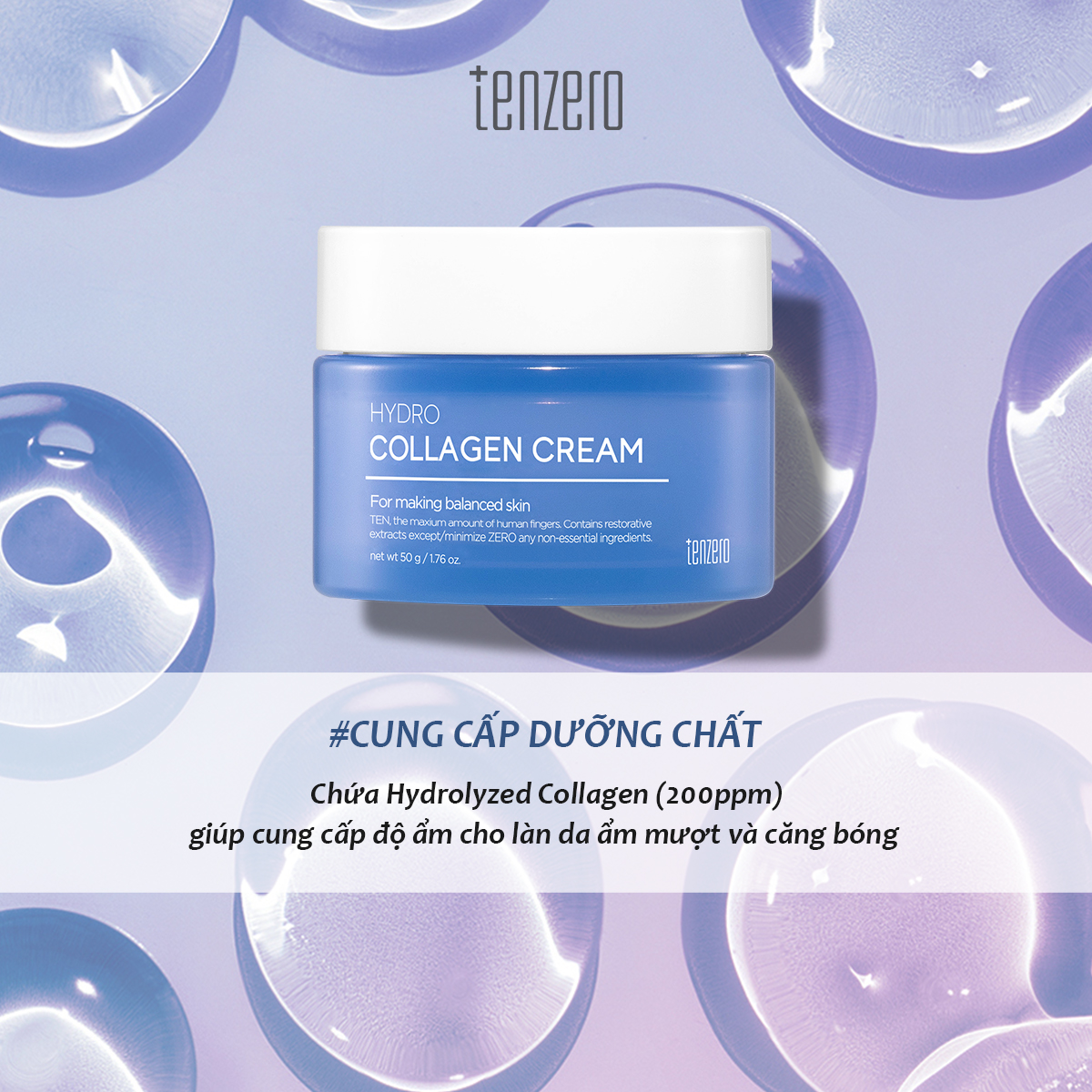 Kem Dưỡng Cấp Ẩm, Làm Dịu Da, Chống Lão Hóa Tenzero Hydrolyzed Collagen Cream 50g