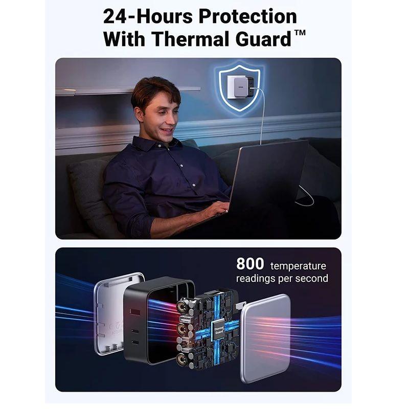 Ugreen UG9054890548TK 140W kèm cáp USB-C dài 1.8M Màu Xám Bộ sạc nhanh Nexode có 2 cổng USB-C và 1 cổng - HÀNG CHÍNH HÃNG