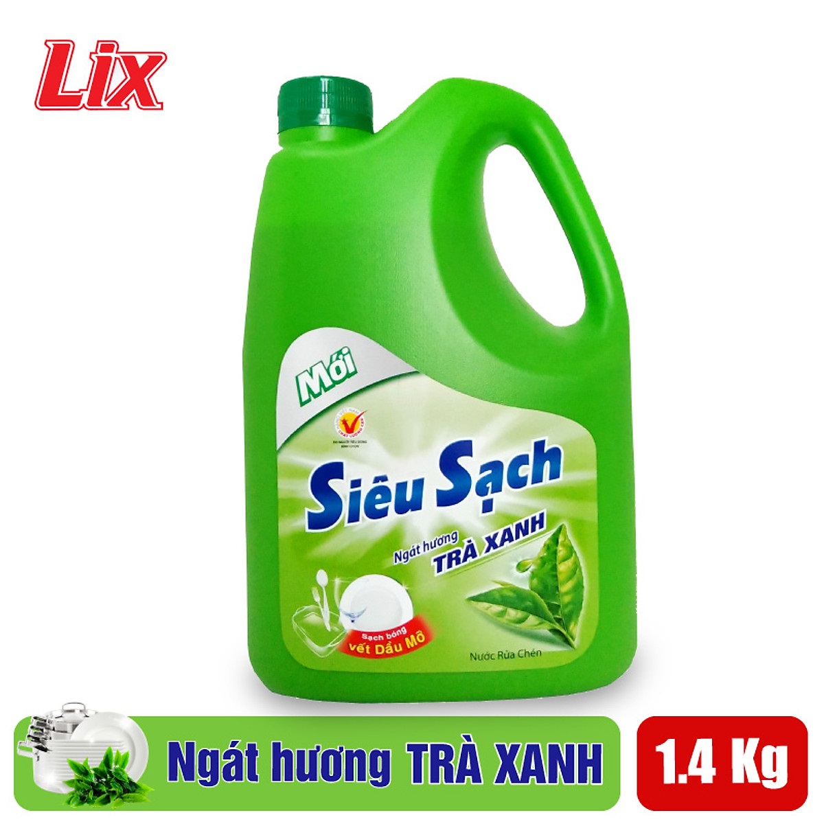 Nước rửa chén Lix siêu sạch hương trà xanh 1.4Kg N8106 thơm dịu sạch bóng vết dầu mỡ