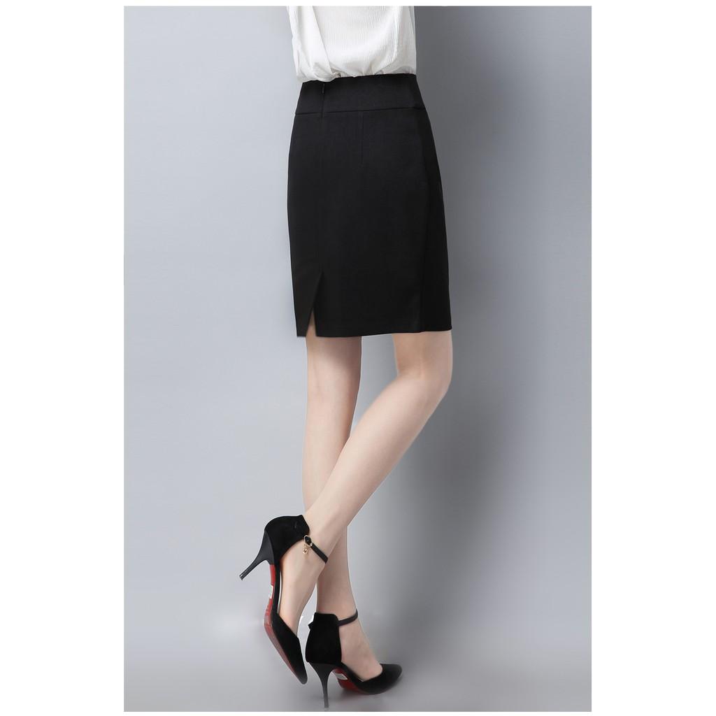 Chân váy công sở dài bigsize CR53V03 xẻ sau màu đen dài 53cm 
