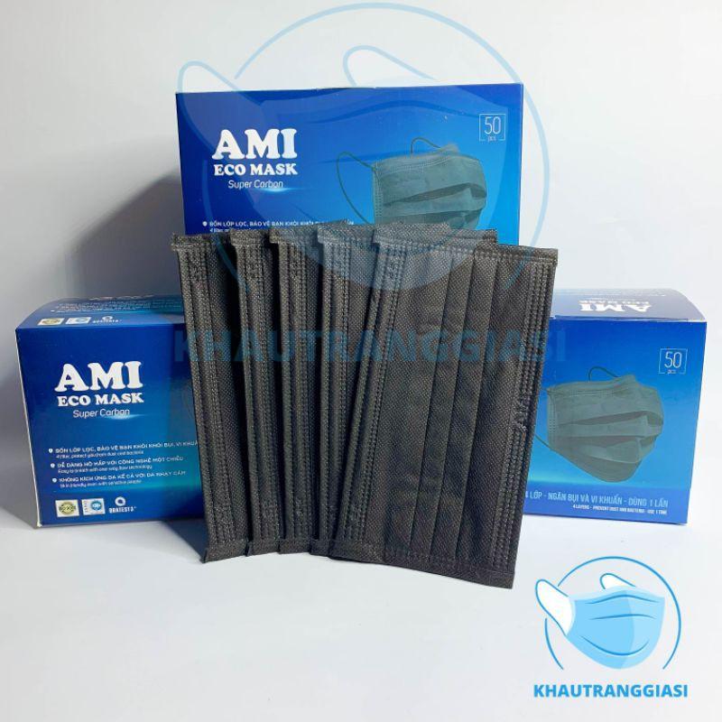 Khẩu trang y tế kháng khuẩn 4 lớp Ami màu đen hộp 50c màu đen
