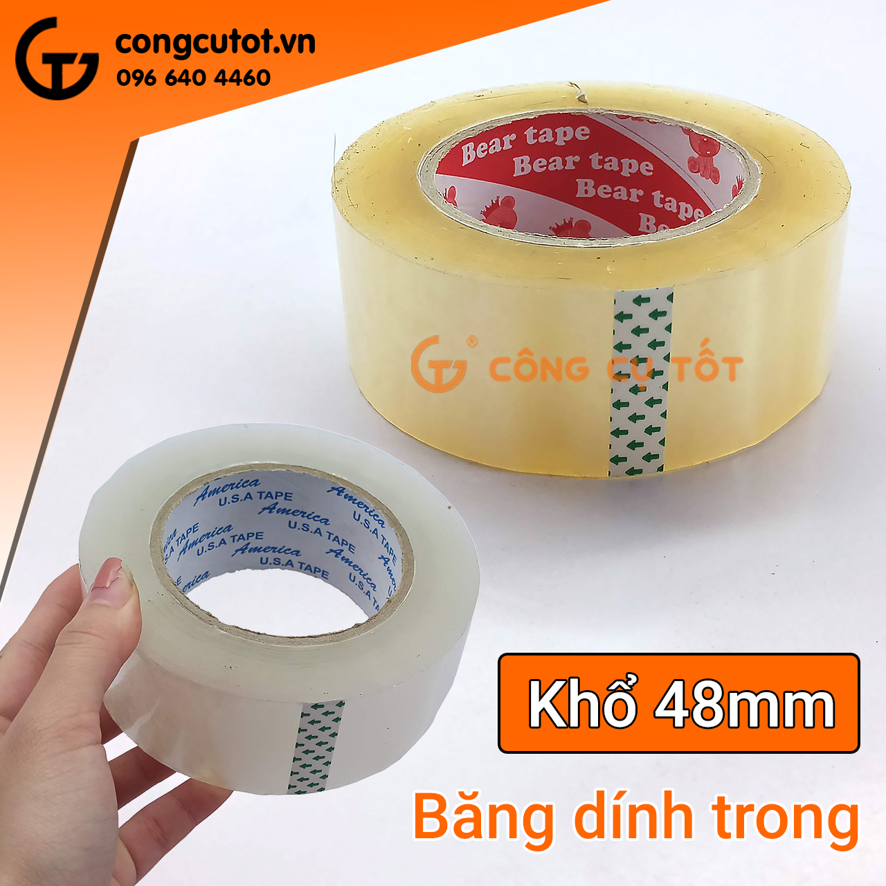 Băng dính trong khổ 48mm 0.35kg lõi giấy dày 3.5mm