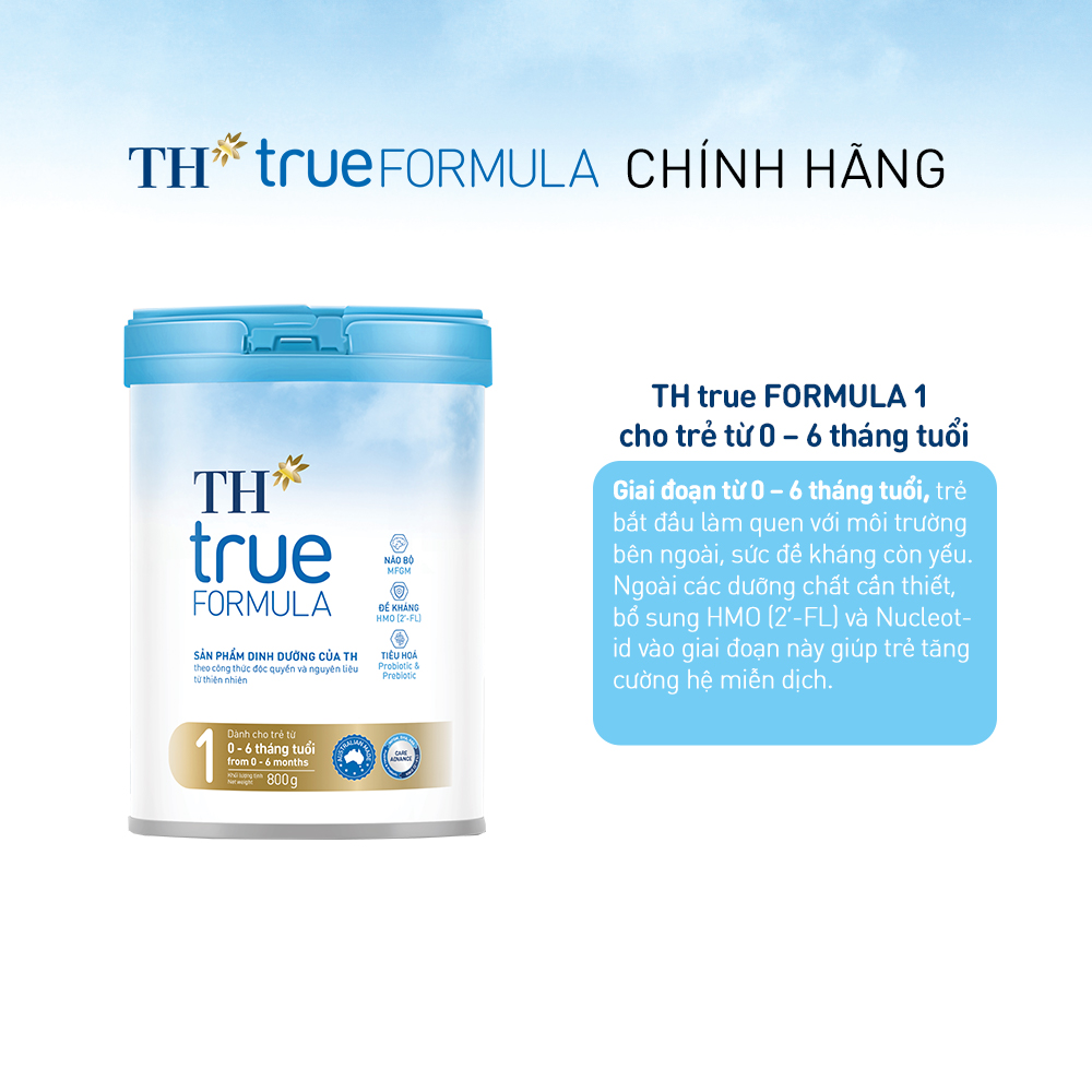 Thùng 6 hộp sản phẩm dinh dưỡng công thức cho trẻ từ 0 đến 6 tháng tuổi TH True Formula 1 800g (800g x 6)