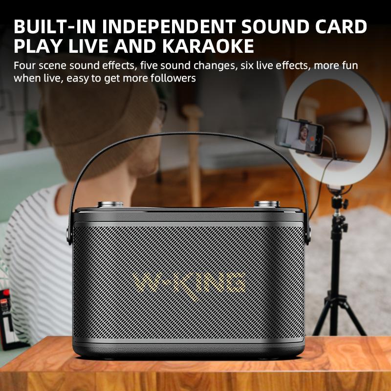 Loa Bluetooth di động ngoài trời W-king-h10s công suất 80W âm lượng lớn Micrô nhảy vuông di động hát karaoke âm thanh công suất lớn Màu sắc: Đen
