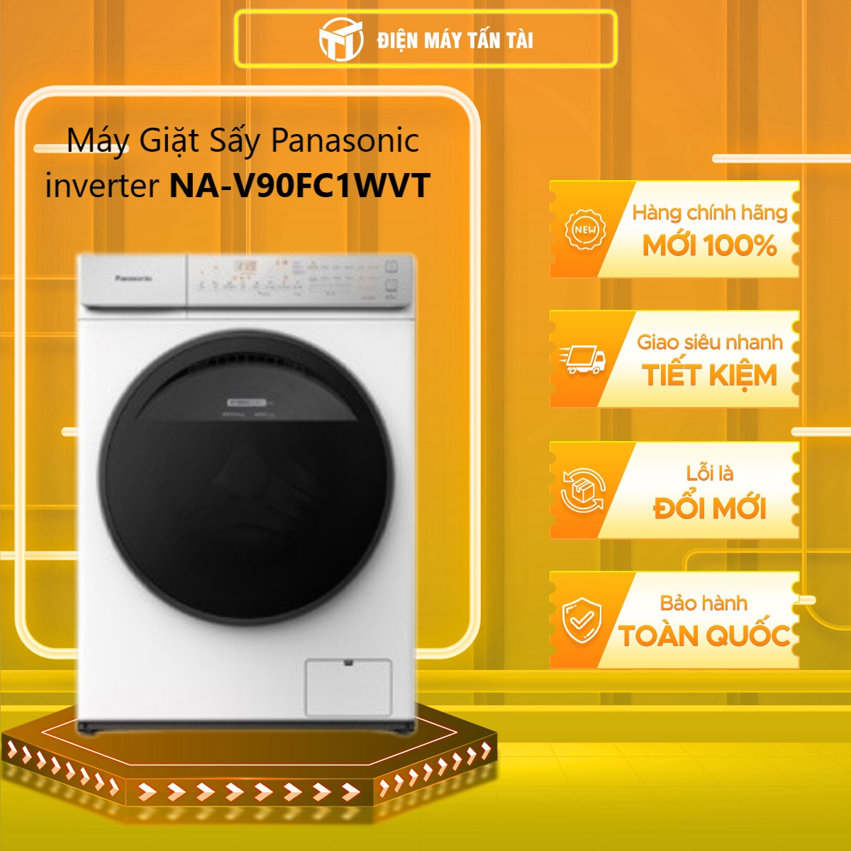 Máy Giặt Cửa Trước Panasonic 9 Kg NA-V90FC1WVT - Diệt khuẩn đến 99.99% - Tính năng sấy tiện ích - Hàng Chính Hãng (Trắng) - Giao Toàn Quốc