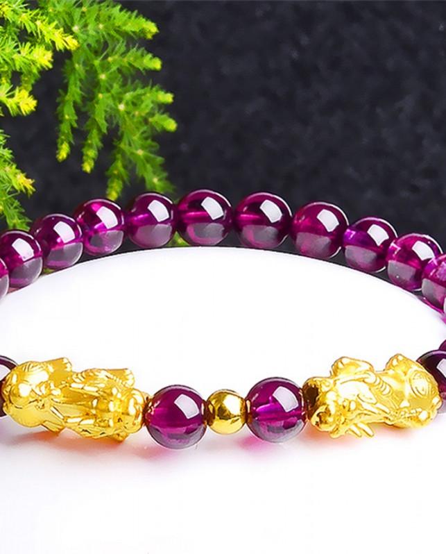 Vòng Tay 2 Tỳ Hưu Thạch Anh Tím Amethyst Tự Nhiên 8mm