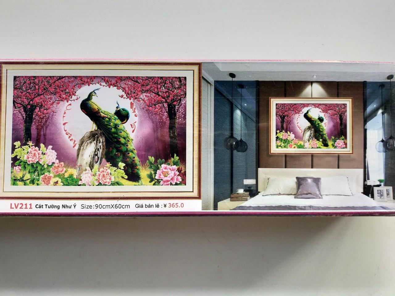 Tranh đính đá cát tường như ý LV211 - 90 x 60 cm - chưa đính