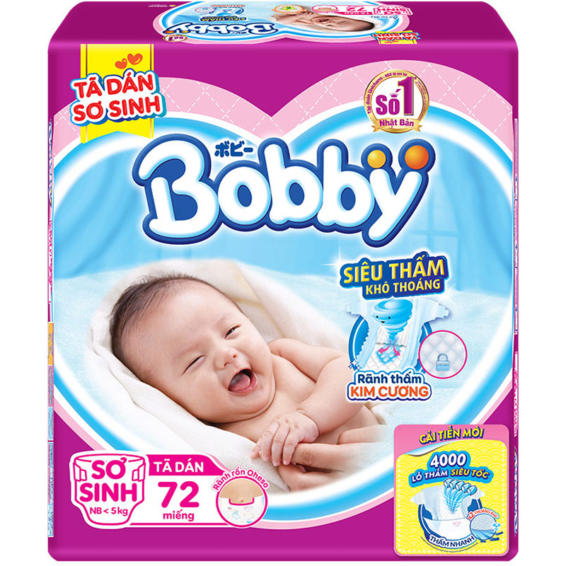 Tã Dán Sơ Sinh Bobby Gói Lớn XS72 (72 Miếng)