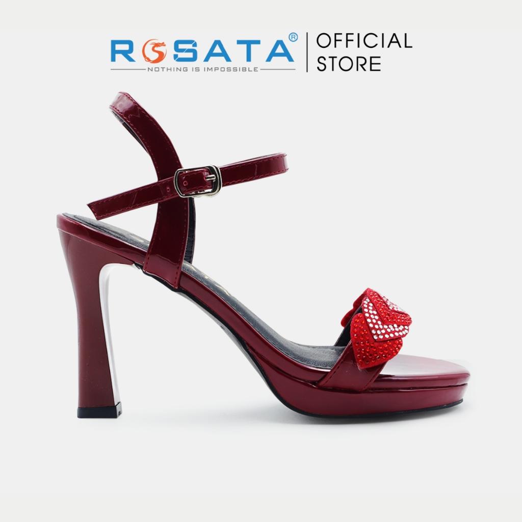 Giày sandal nữ ROSATA RO522 cao gót trụ 9cm mũi tròn xỏ ngón êm chân quai hậu cài khóa dây mảnh xuất xứ Việt Nam - XANH