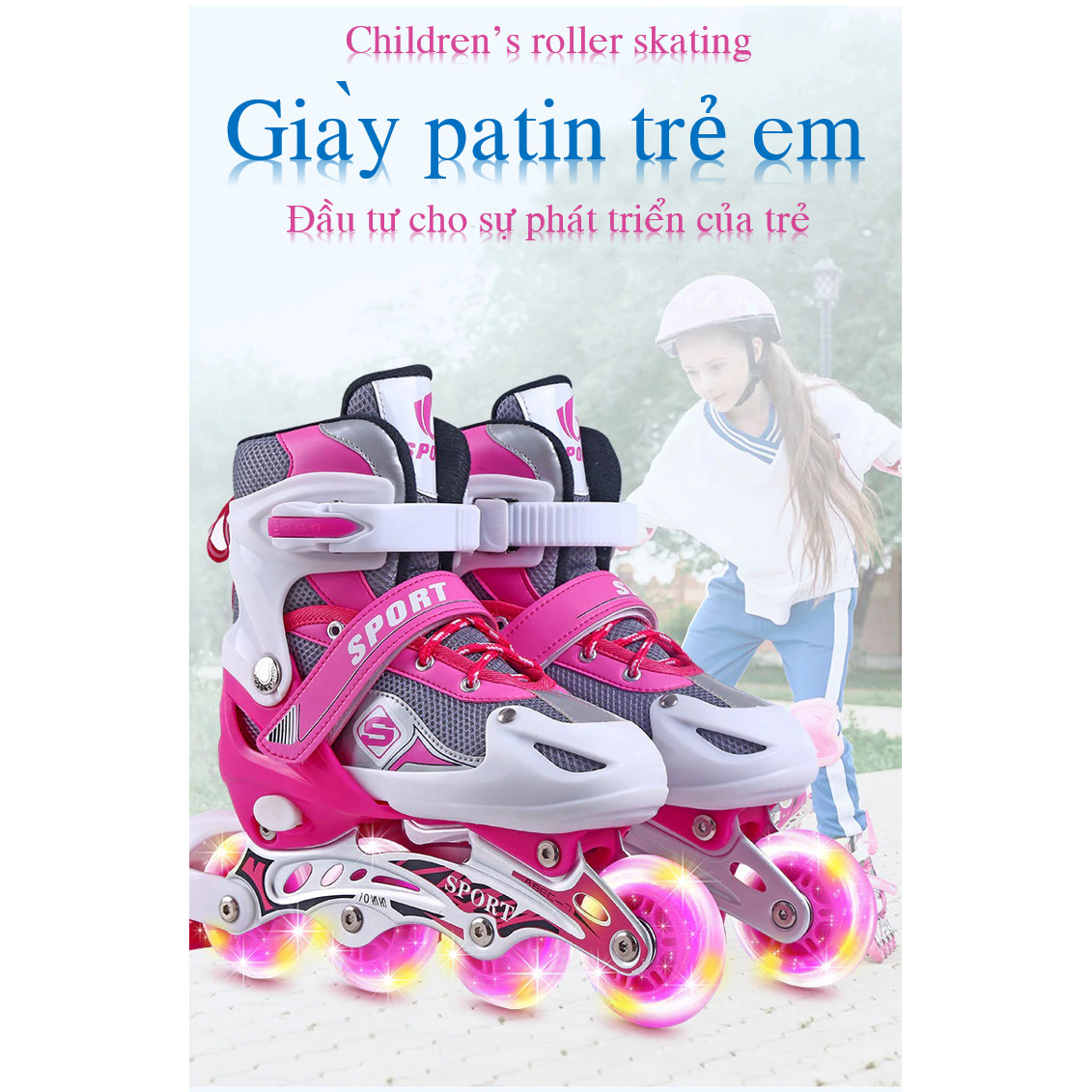 Giày patin cho trẻ - Giày trượt patin trẻ em - Giày patin cho bé- Thể thao ngoài trời, hoạt động ngoài trời - Dành cho trẻ từ 3-15 tuổi -  [ Loại 8 bánh có đèn phát sáng ] 