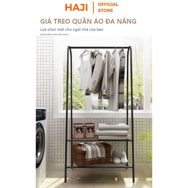 Giá treo quần áo HAJI hai màu kèm kệ để áo quần, giày dép khung sắt sơn tĩnh điện chống gỉ chắc chắn, chịu lực tốt C59