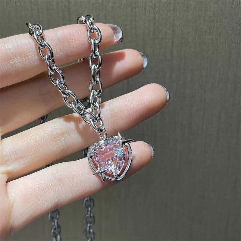 Dây Chuyền Mặt Trái Tim Đính Đá Zircon Hồng Thời Trang Hàn Quốc Cho Nữ Cá Tính