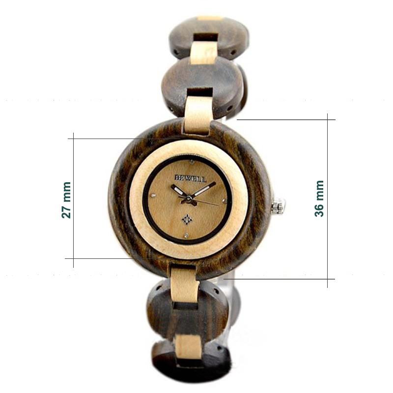 Đồng hô đeo tay nữ vỏ và dây làm băng gỗ tự nhiên