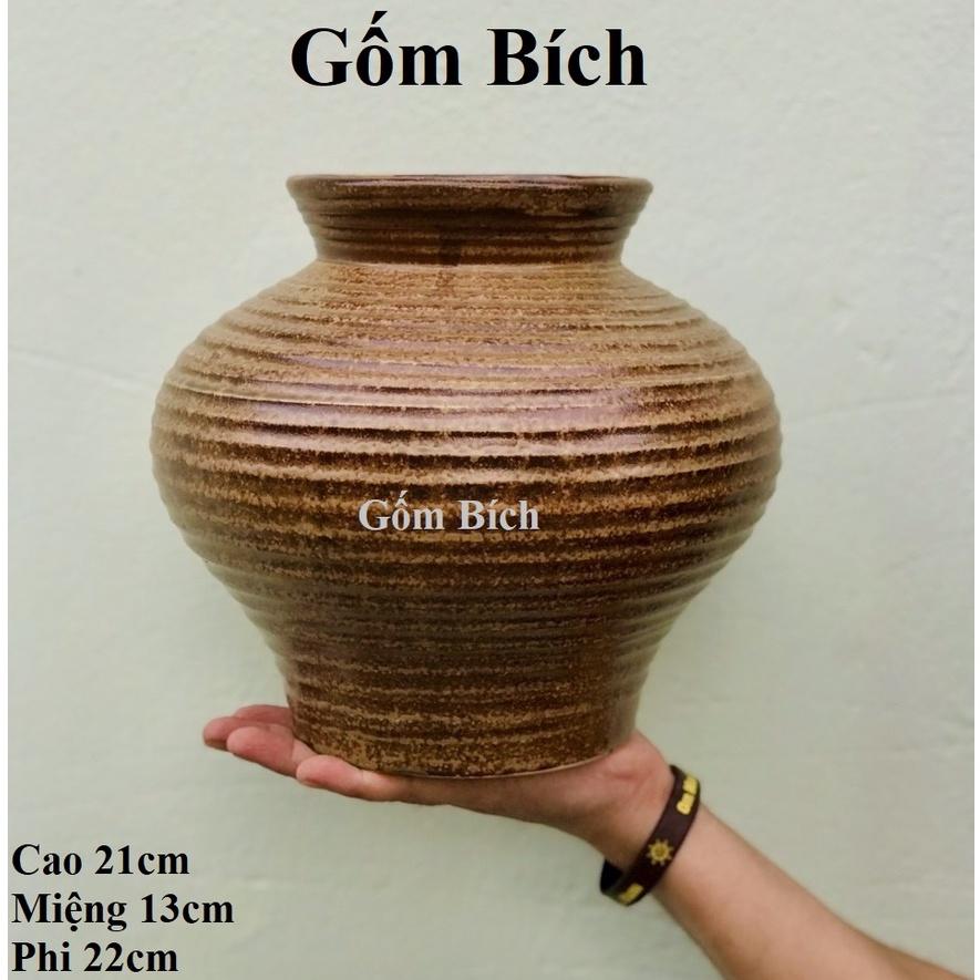 Bình Hoa Lọ Hoa Men Mộc Dáng Vò Bụng Rộng Gốm Sứ Bát Tràng - Gốm Bích