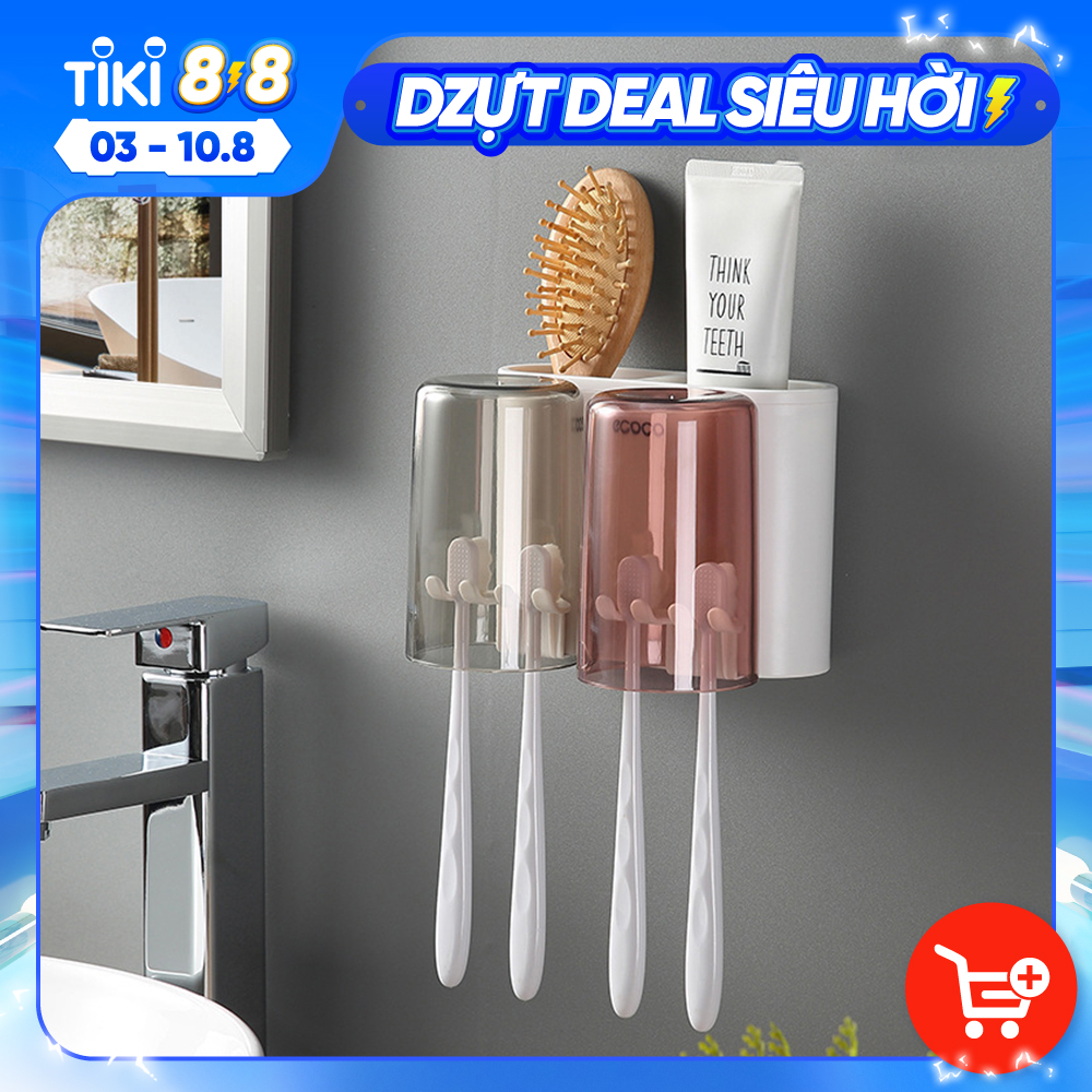 Kệ Để Kem Đánh Răng & Bàn Chải, Tặng Kèm Cốc - Kệ Nhà Tắm Dán Tường Thông Minh - Giá Treo Bàn Chải Đánh Răng Kiêm Để Đồ & Úp Cốc - Giao Màu Ngẫu Nhiên