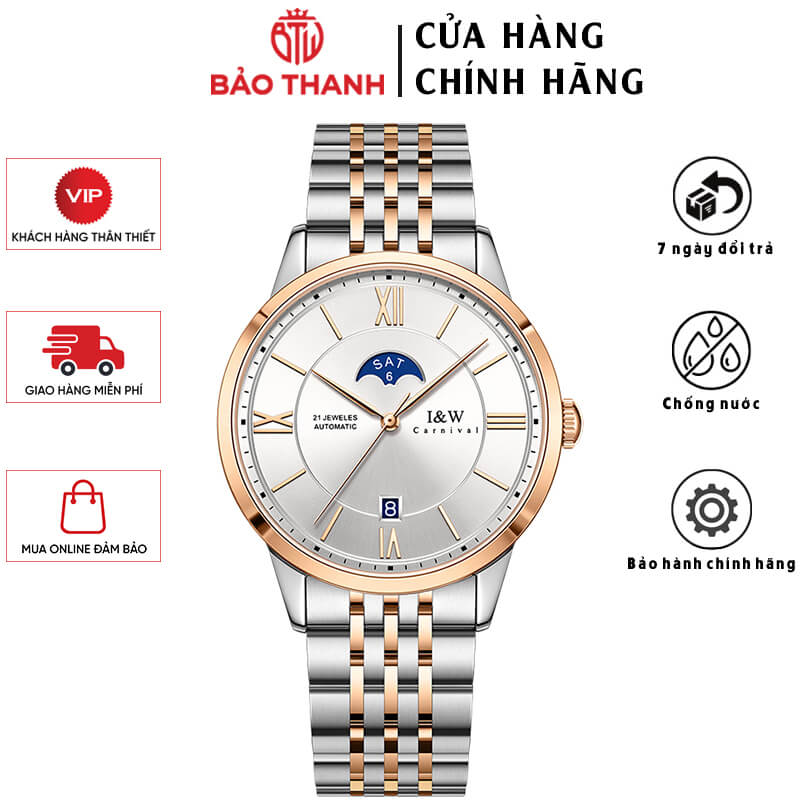 Đồng Hồ Nam I&amp;W Carnival 528G7 Chính Hãng Full Box Chống Nước Kính Chống Xước Dây Thép Cao Cấp BH24T (Máy Cơ Tự Động)