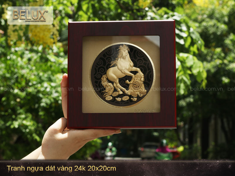 Tranh mã đáo thành công dát vàng 24k 20x20cm - quà tặng sếp