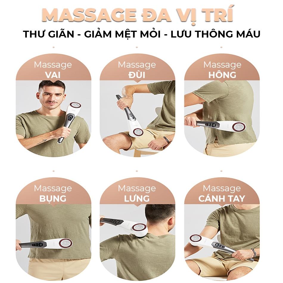 Máyg Massage Cầm Tay Pin Sạc OKACHI JP-620E (Hồng Ngoại) Với 5 Đầu Massage Đa Năng, Điều Khiển Bằng Nút bấm Điện Tử