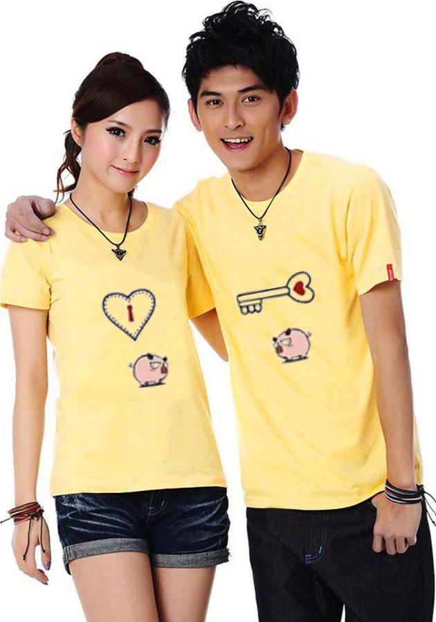 Bộ Áo Thun Đôi Chìa Khóa Pig Cute Màu Vàng Nam Nữ