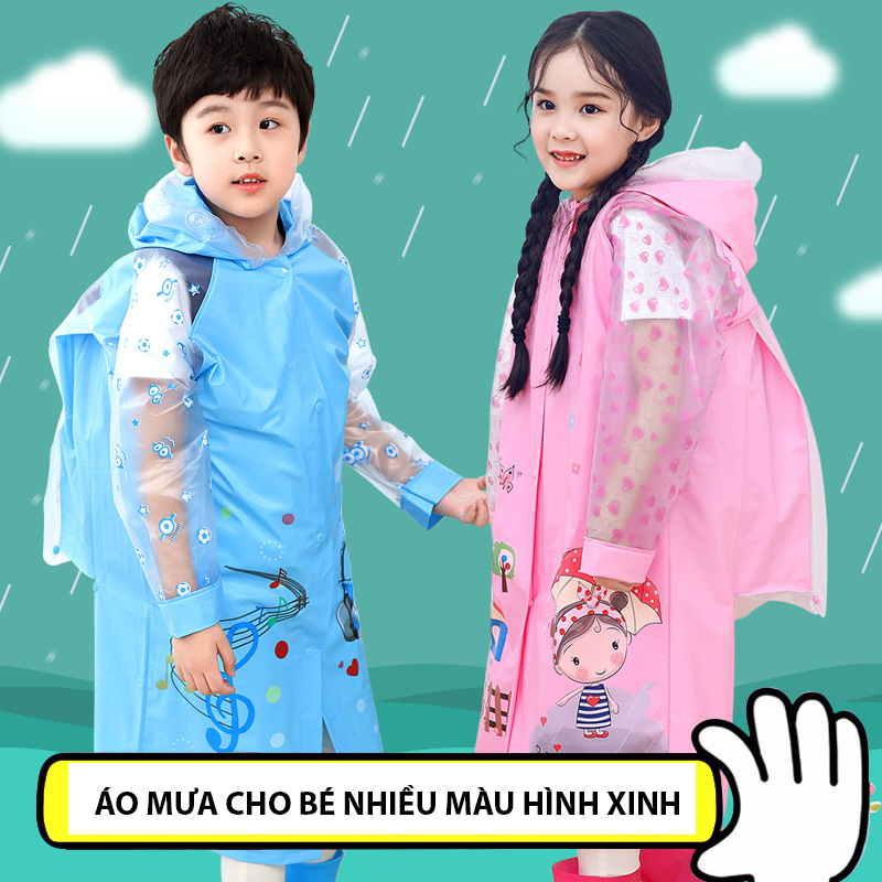 Áo Mưa Trẻ Em Áo Mưa Học Sinh Toàn Thân Có Khoảng Đeo Balo Cho Bé Trai Bé Gái - Tặng Kèm Móc Treo Dán Tường Ngẫu Nhiên