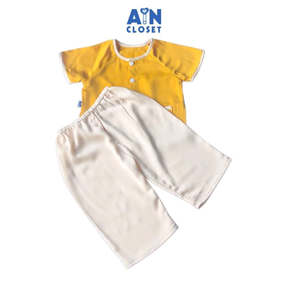 Bộ quần áo bà ba dài unisex Vàng quần lụa trắng - AICDBGNTN2EC - AIN Closet