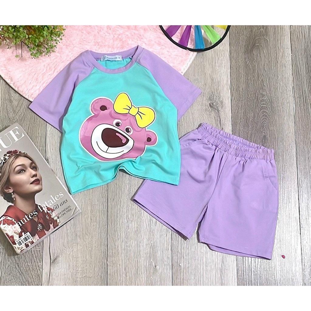 COMBO3 đồ bộ bé gái dễ thương in GẤU NƠ phối raplang từ 7kg đến 25kg-GAURAPLANG