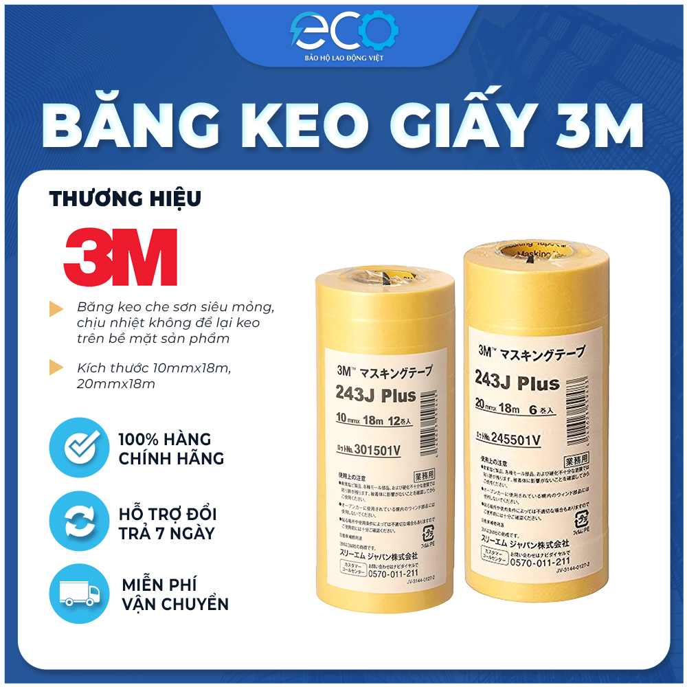 Băng keo giấy 3M 243J Plus dùng chạy chỉ siêu dai, chịu nhiệt tốt, không độc hại