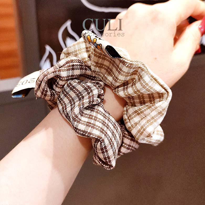 Dây cột tóc, cột tóc vải Scrunchies kẻ caro phong cách Vintage - Culi accessories