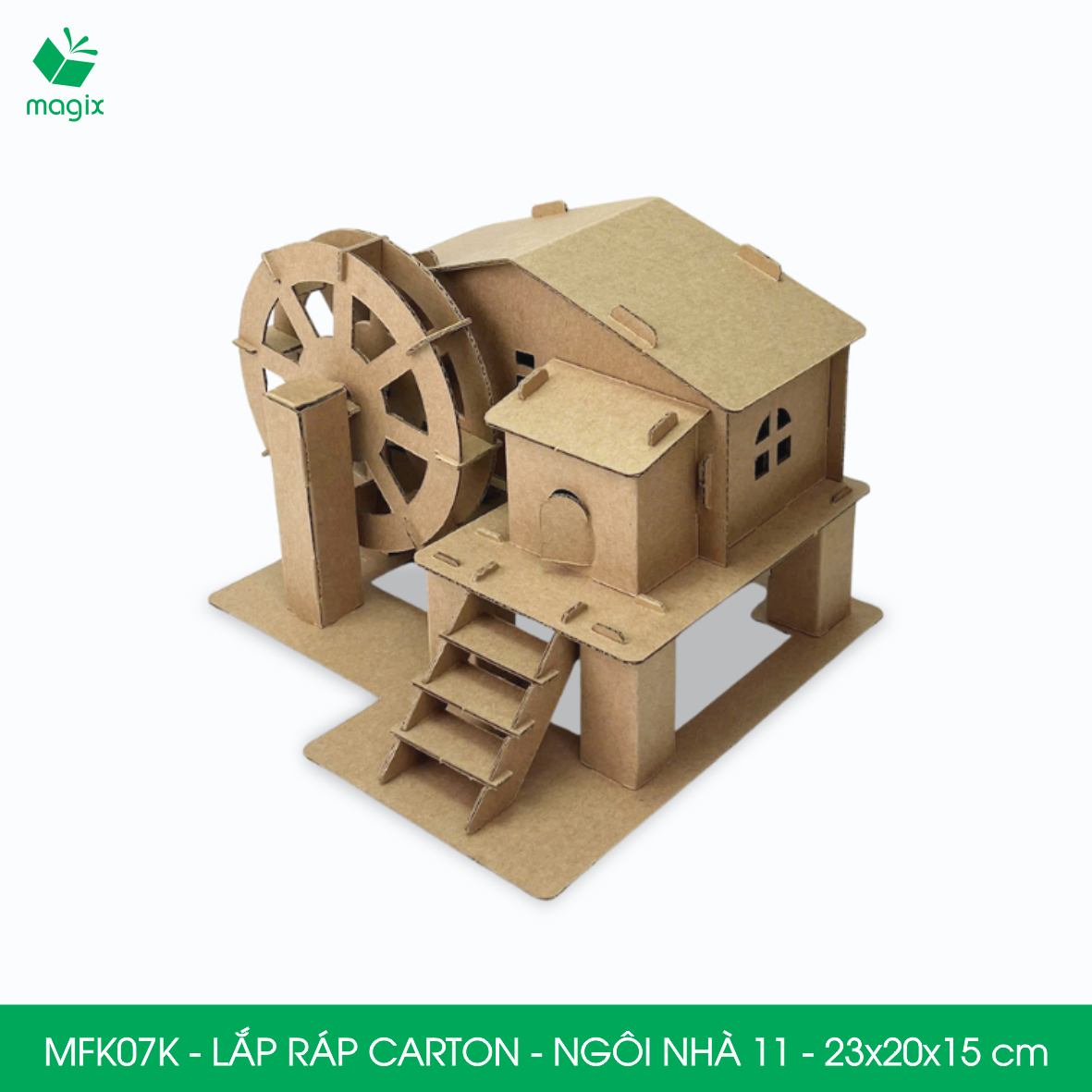 MFK07K - 23x20x15 cm - Mô hình ngôi nhà lắp ráp từ bìa carton cao cấp, nhà giấy carton mini sáng tạo