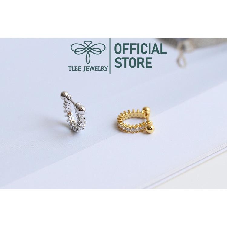 Khuyên tai bạc Tlee, Bông tai cong nạm đá chốt vặn thẳng- TleeJewelry