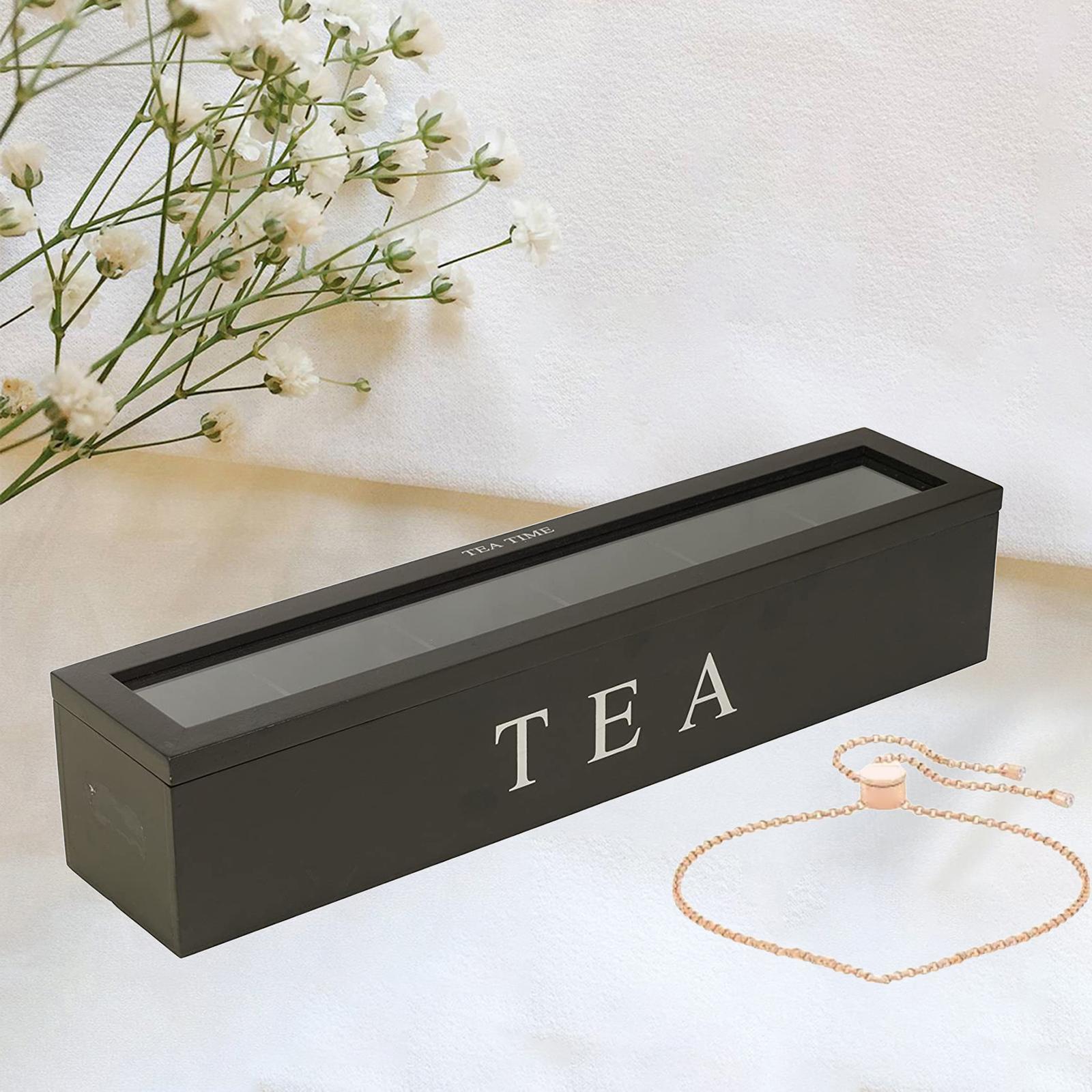 3X Tea Box with Lid Coffee Bag Storage Holder &amp; 6 Compartment Kitchen Organizer