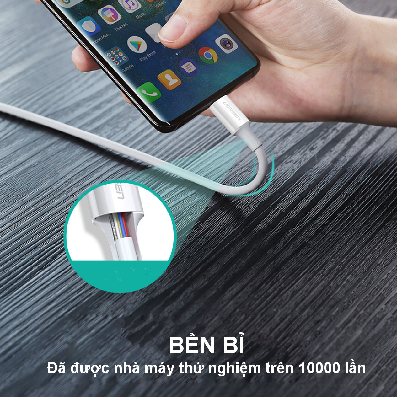 Cáp sạc USB-C sang USB-C UGREEN US300, hỗ trợ sạc nhanh công suất tối đa 100W, dòng 5A - Hàng chính hãng