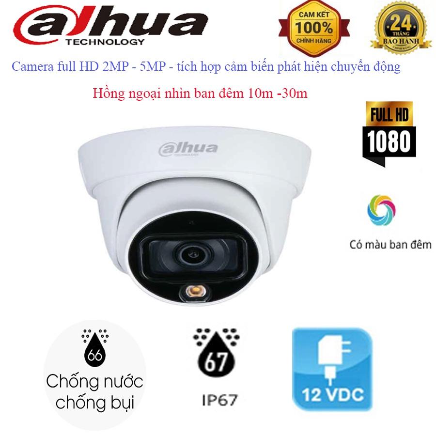 Camera bán cầu Dahua  analog DH-HAC-HDW1509TLP-A-LED 2M Full color, chuẩn chống nước IP67 - Hàng Chính Hãng