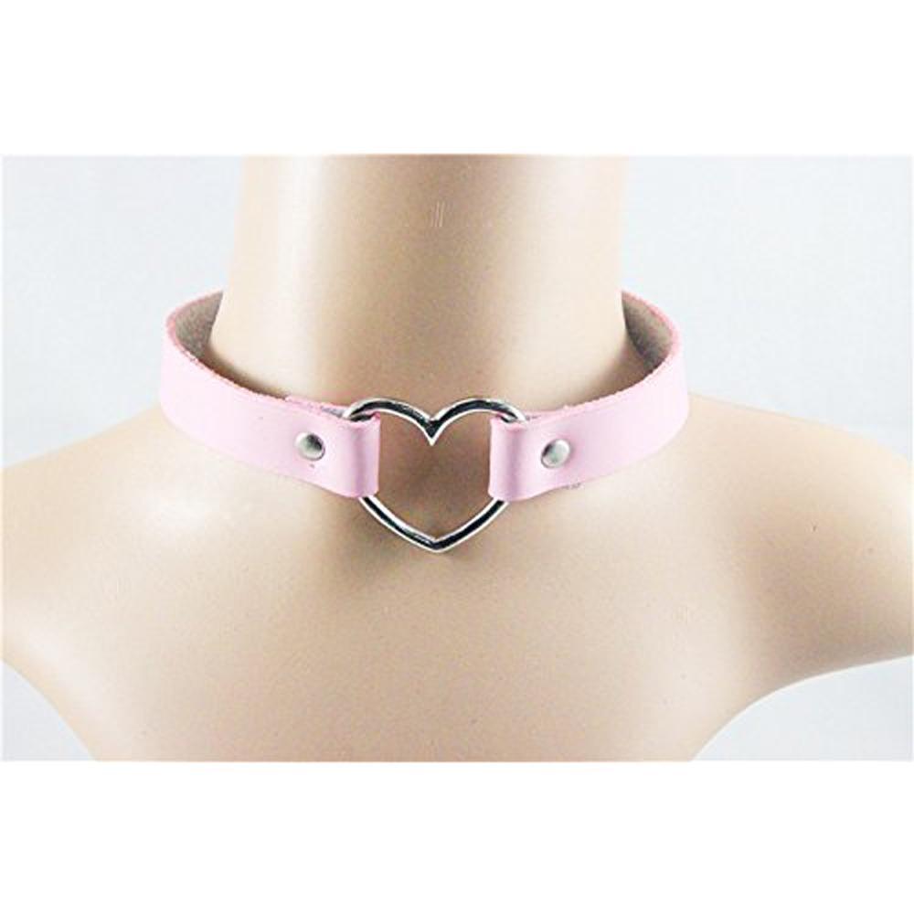 Gothic Men Women Leather Heart Buckle Collar Choker Chain Punk Necklace