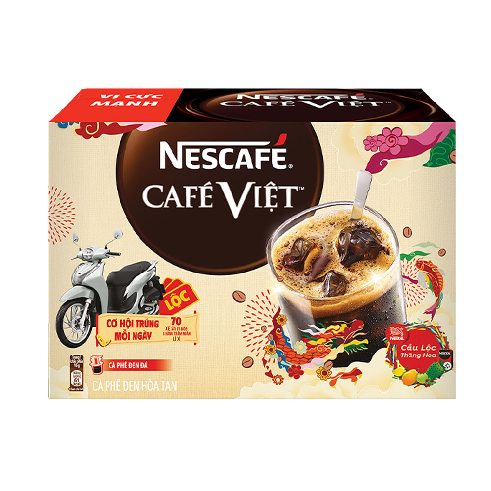 [Tặng Set 3 Ly Thủy Tinh Collin] Combo 3 Hộp Cà phê hòa tan Nescafé Café Việt Đen Đá (Hộp 15 gói x 16 g) - Phiên bản Tết 2024