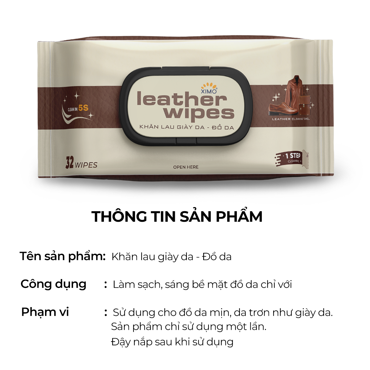 Khăn lau giày da đồ da cao cấp Ximo Leather Wipes 32 khăn giúp vệ sinh bề mặt đồ da