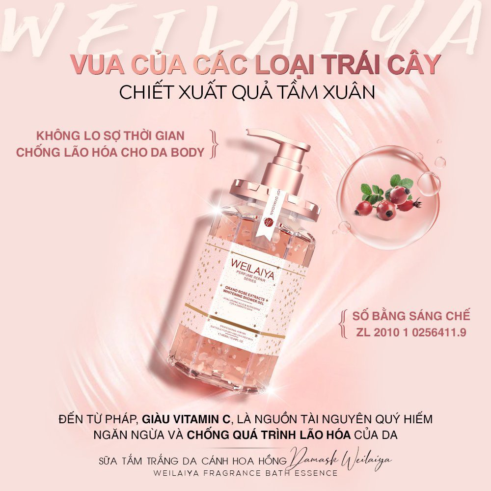 Sữa tắm Weilaiya trắng da cánh hoa hồng Damask 450ml