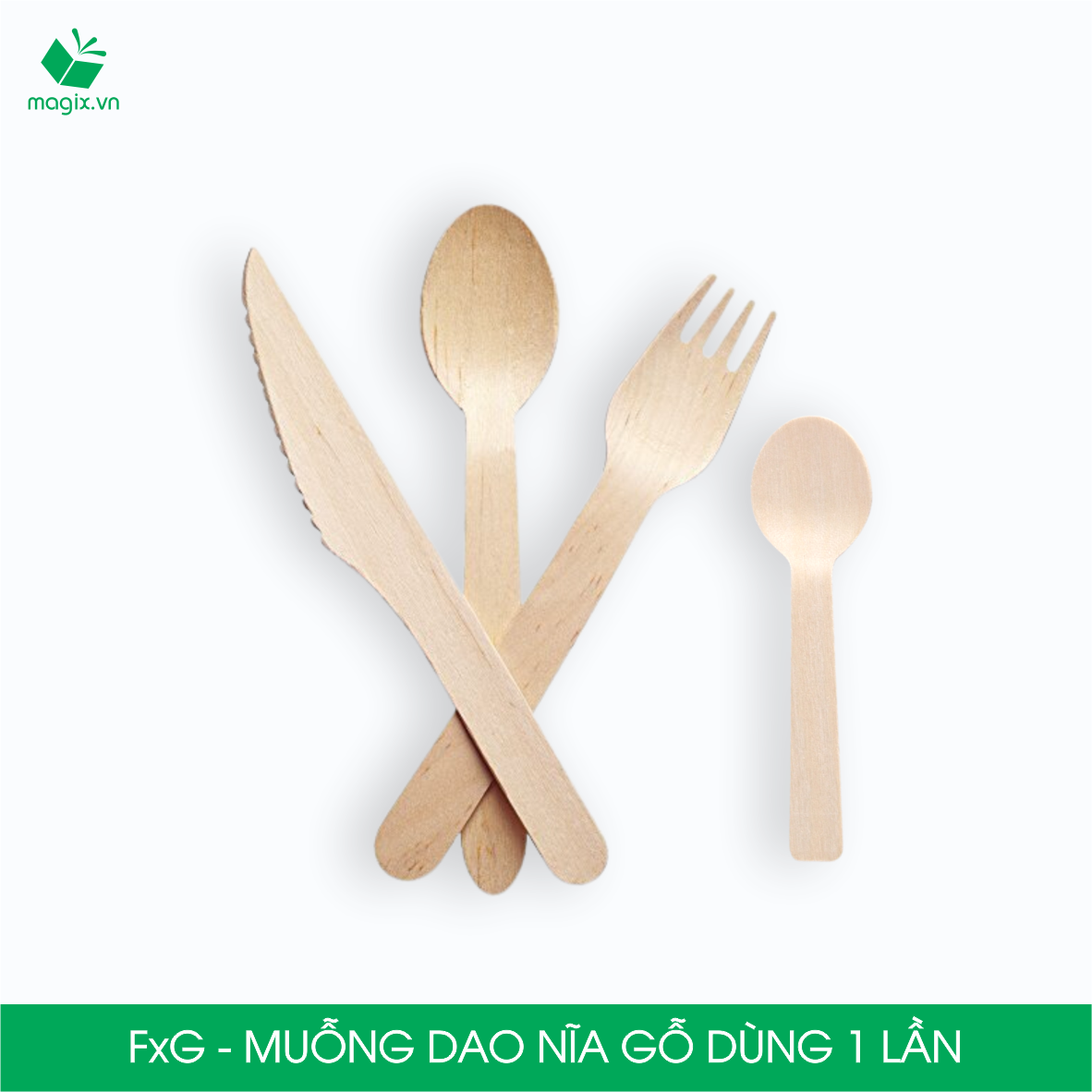 Combo 100 cái Muỗng gỗ, Nĩa gỗ, Dao gỗ - Dụng cụ gỗ ăn uống dùng 1 lần tiện lợi thân thiện môi trường 