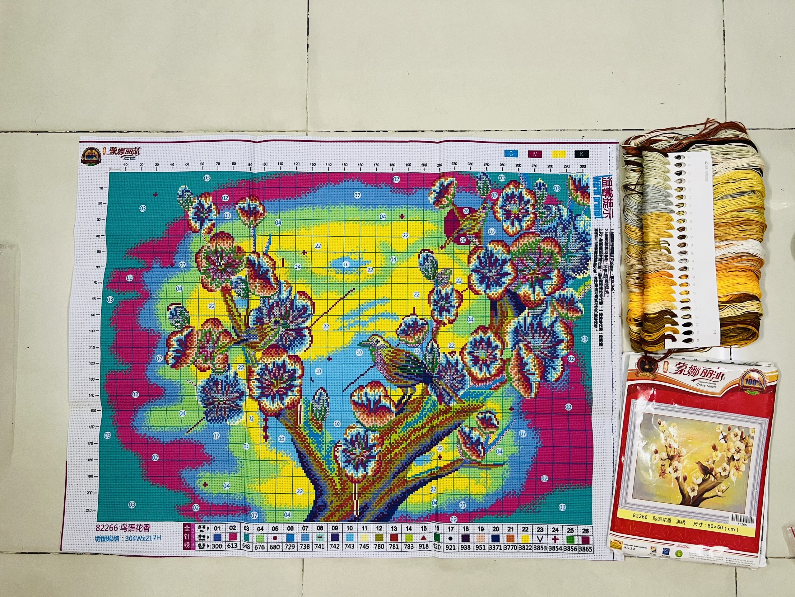 Tranh thêu kín chữ thập Hoa mai kim sắc 82266, kích thước 80 x 60 cm