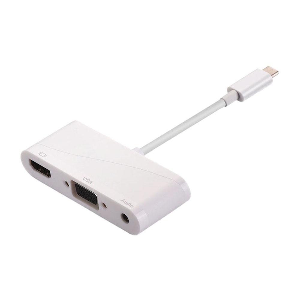 2in1 USB Type-C Hub 4K HDMI & VGA with Audio Adapter Splitter Box White